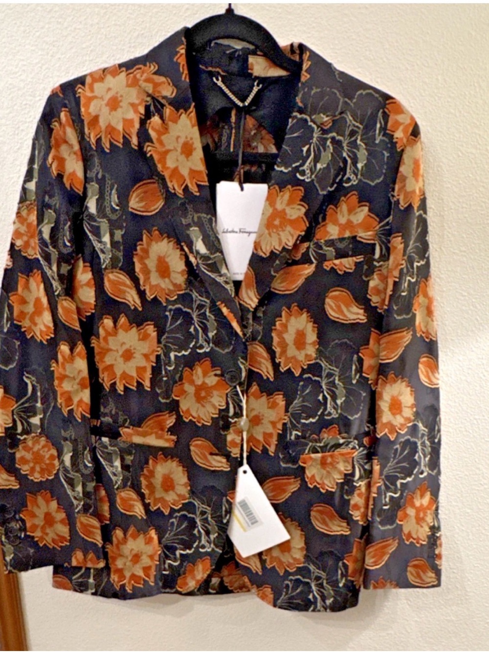 Salvatore Ferragamo Black Blazer with Orange Floral Print - Picture 2 of 2